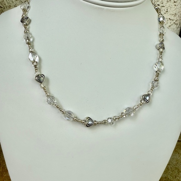 Hand Crafted Clear Beads and Silver Hearts Necklace - Picture 1 of 5